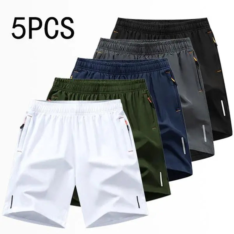 Men’S Athletic Shorts Set,Beach Vacationoutfit Multi-Pack Available in Various Colors Including Gray and Black, Featuring Zippered Pockets That Combine Comfort and Style.,Summerwins