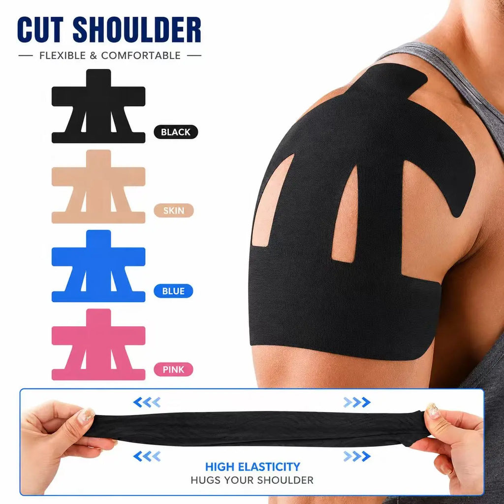 Precut Shoulder Kinesiology Tape for Men & Women – Shoulder Support & Pain Relief for Basketball, Volleyball, Tennis, Baseball, Gym & Sports | Waterproof Breathable Athletic Tape