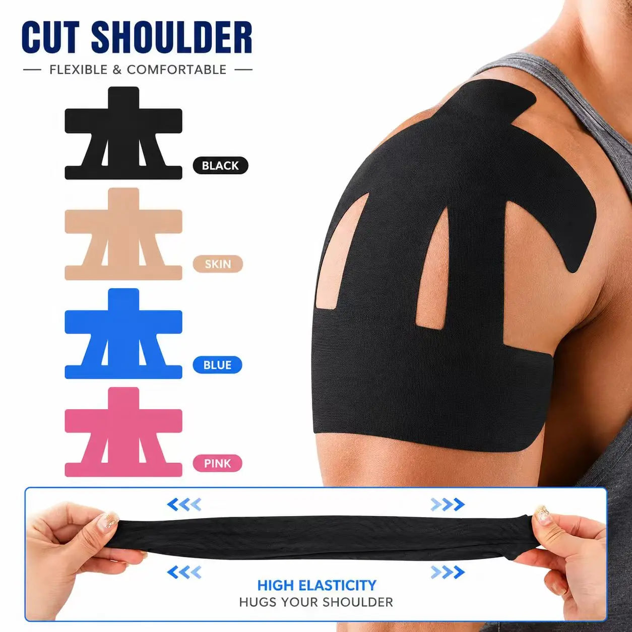 Precut Shoulder Kinesiology Tape for Men & Women – Shoulder Support & Pain Relief for Basketball, Volleyball, Tennis, Baseball, Gym & Sports | Waterproof Breathable Athletic Tape