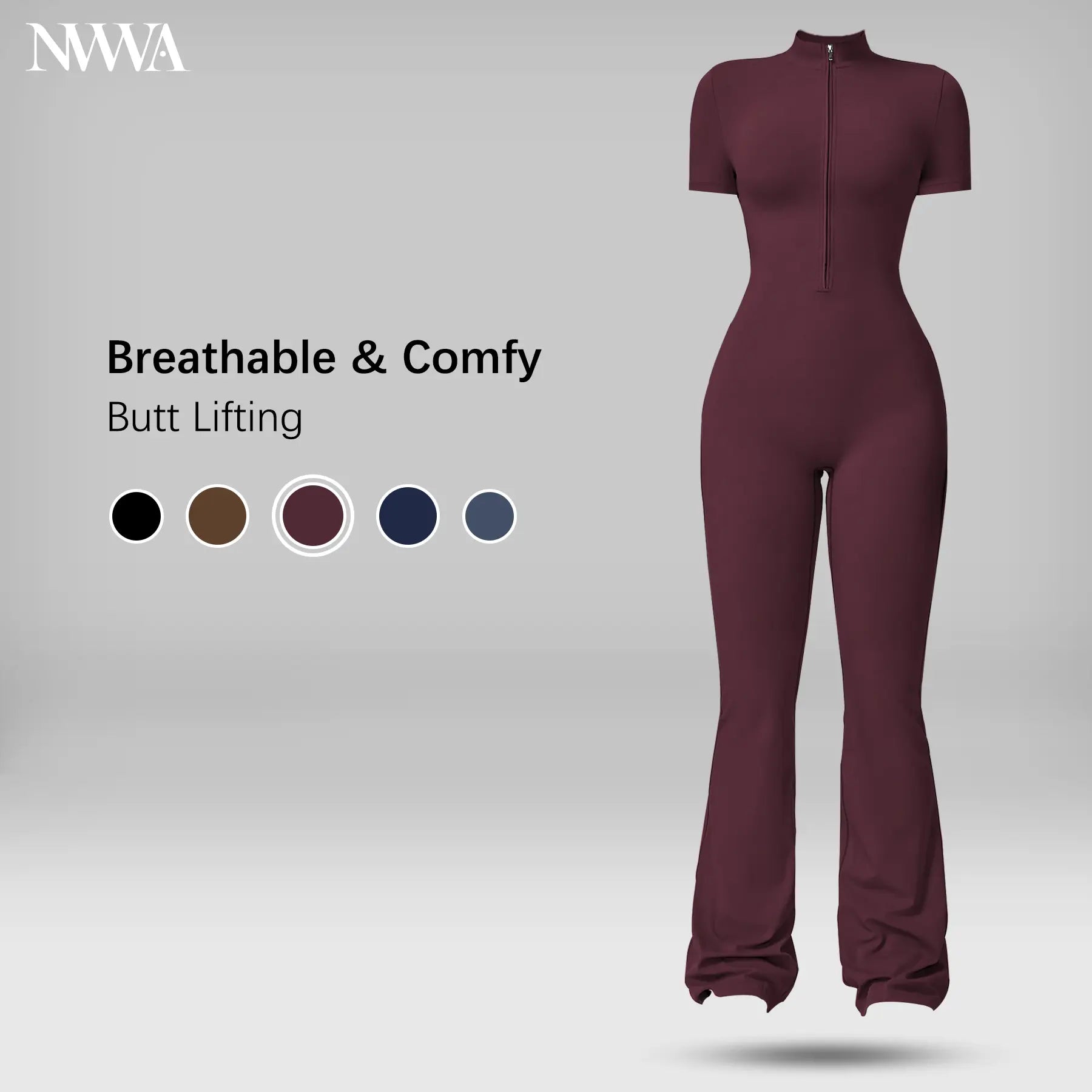 Women'S Summervibes Zip-Front Short-Sleeve Bodysuit, Nylon Blend, Breathable Skin-Friendly Slim-Fit Butt-Lifting Camisole, Ideal for Yoga and Pilates, Bodysuit for Women, Women'S Clothes, Gym Clothes Women Outdoor Fun,Summerwins
