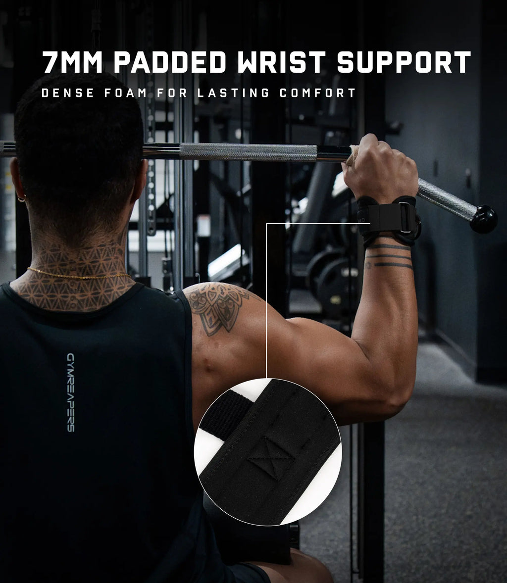 Gymreapers Griplink Lifting Straps with Cushioned Wrist Cuff 14.5" Cotton Strap Anti-Slip Silicone Beads 5Mm Steel D-Ring for Free-Weight & Cable Training