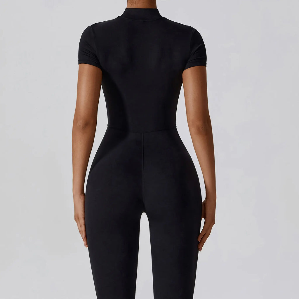 Women'S Summervibes Zip-Front Short-Sleeve Bodysuit, Nylon Blend, Breathable Skin-Friendly Slim-Fit Butt-Lifting Camisole, Ideal for Yoga and Pilates, Bodysuit for Women, Women'S Clothes, Gym Clothes Women Outdoor Fun,Summerwins