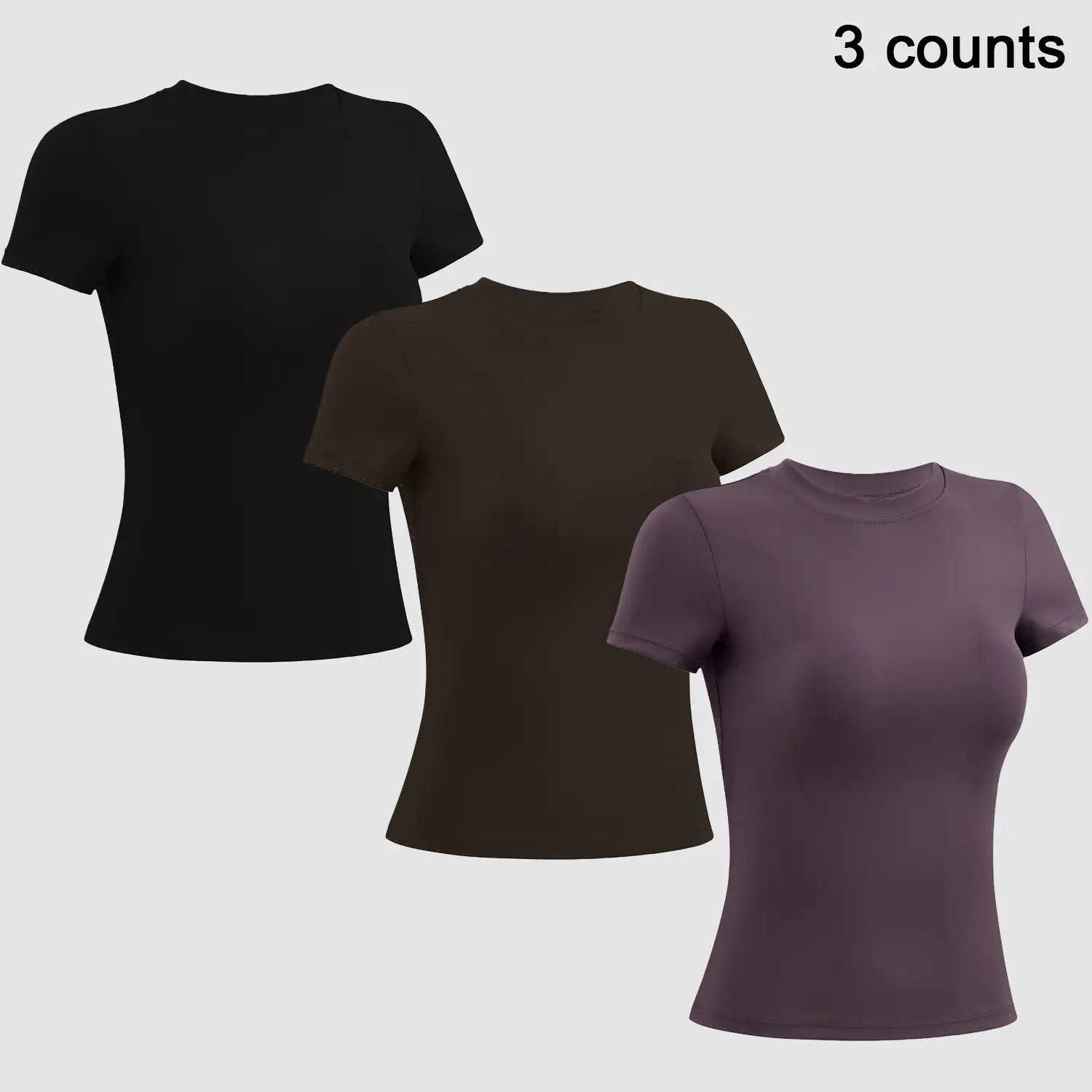 Timeoff 5-Piece Solid Sports Tee Set round Neck Slim Stretchy Ideal for Yoga Gym Workouts Women'S Athletic Wear Sporty Style Clothes Gym Shirts Workout Tops Oversized Gym Shirts Fitness Outfit,Summerwins