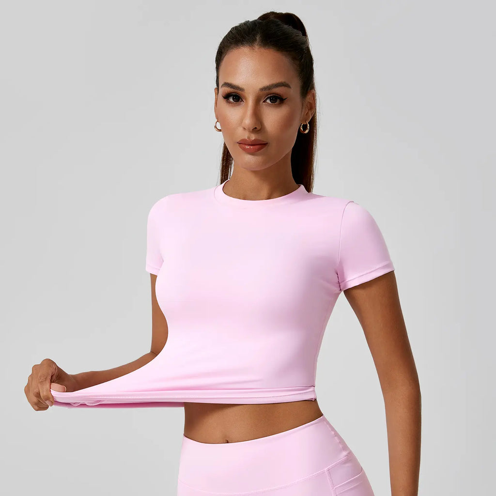 Timeoff 5-Piece Solid Sports Tee Set round Neck Slim Stretchy Ideal for Yoga Gym Workouts Women'S Athletic Wear Sporty Style Clothes Gym Shirts Workout Tops Oversized Gym Shirts Fitness Outfit,Summerwins