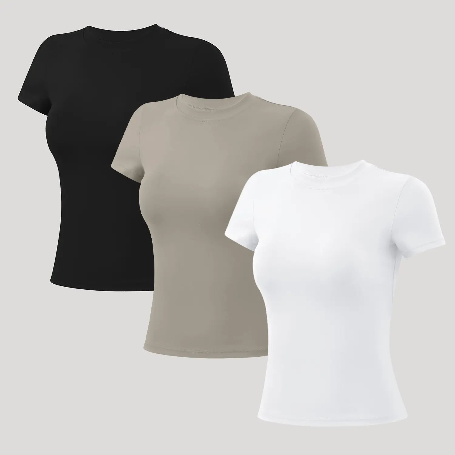 Timeoff 5-Piece Solid Sports Tee Set round Neck Slim Stretchy Ideal for Yoga Gym Workouts Women'S Athletic Wear Sporty Style Clothes Gym Shirts Workout Tops Oversized Gym Shirts Fitness Outfit,Summerwins