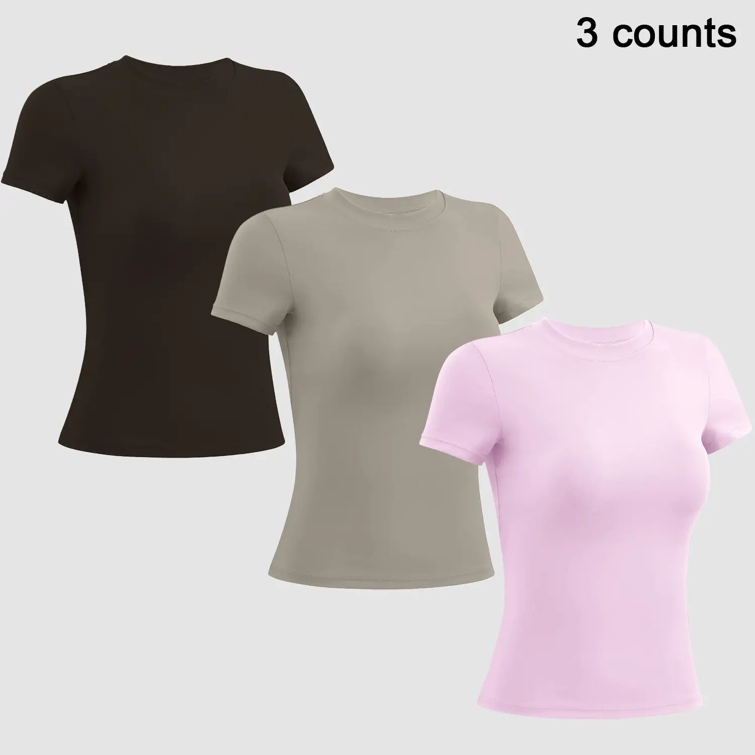 Timeoff 5-Piece Solid Sports Tee Set round Neck Slim Stretchy Ideal for Yoga Gym Workouts Women'S Athletic Wear Sporty Style Clothes Gym Shirts Workout Tops Oversized Gym Shirts Fitness Outfit,Summerwins