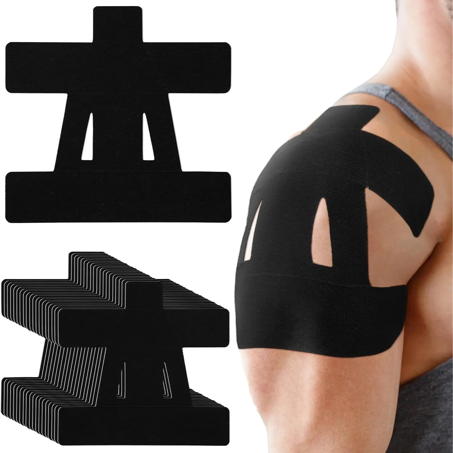 Precut Shoulder Kinesiology Tape for Men & Women – Shoulder Support & Pain Relief for Basketball, Volleyball, Tennis, Baseball, Gym & Sports | Waterproof Breathable Athletic Tape