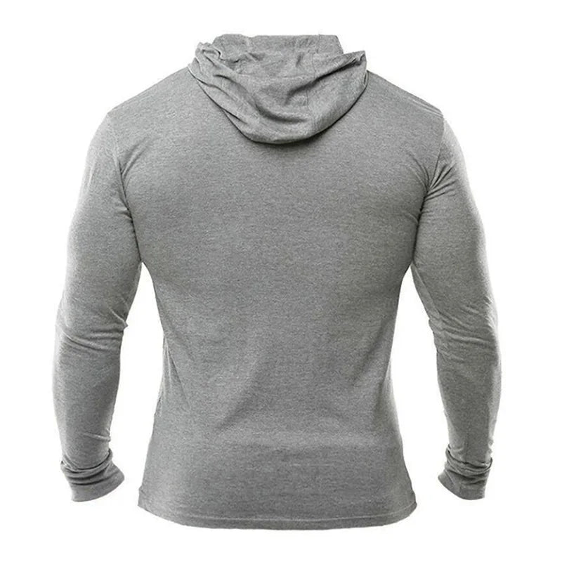 Plain Mens Hooded Running T-shirts Autumn Cotton Fitness Long Sleeve Hoodies Breathable Workout Gym Clothing Sports Muscle Shirt