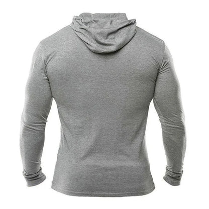 Plain Mens Hooded Running T-shirts Autumn Cotton Fitness Long Sleeve Hoodies Breathable Workout Gym Clothing Sports Muscle Shirt