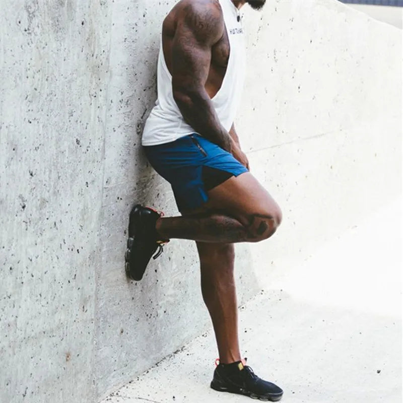 New Summer Casual Trend Men Shorts Quick-drying Sports Shorts Outdoor Running Zipper Pocket Breathable Double-layer Shorts Men