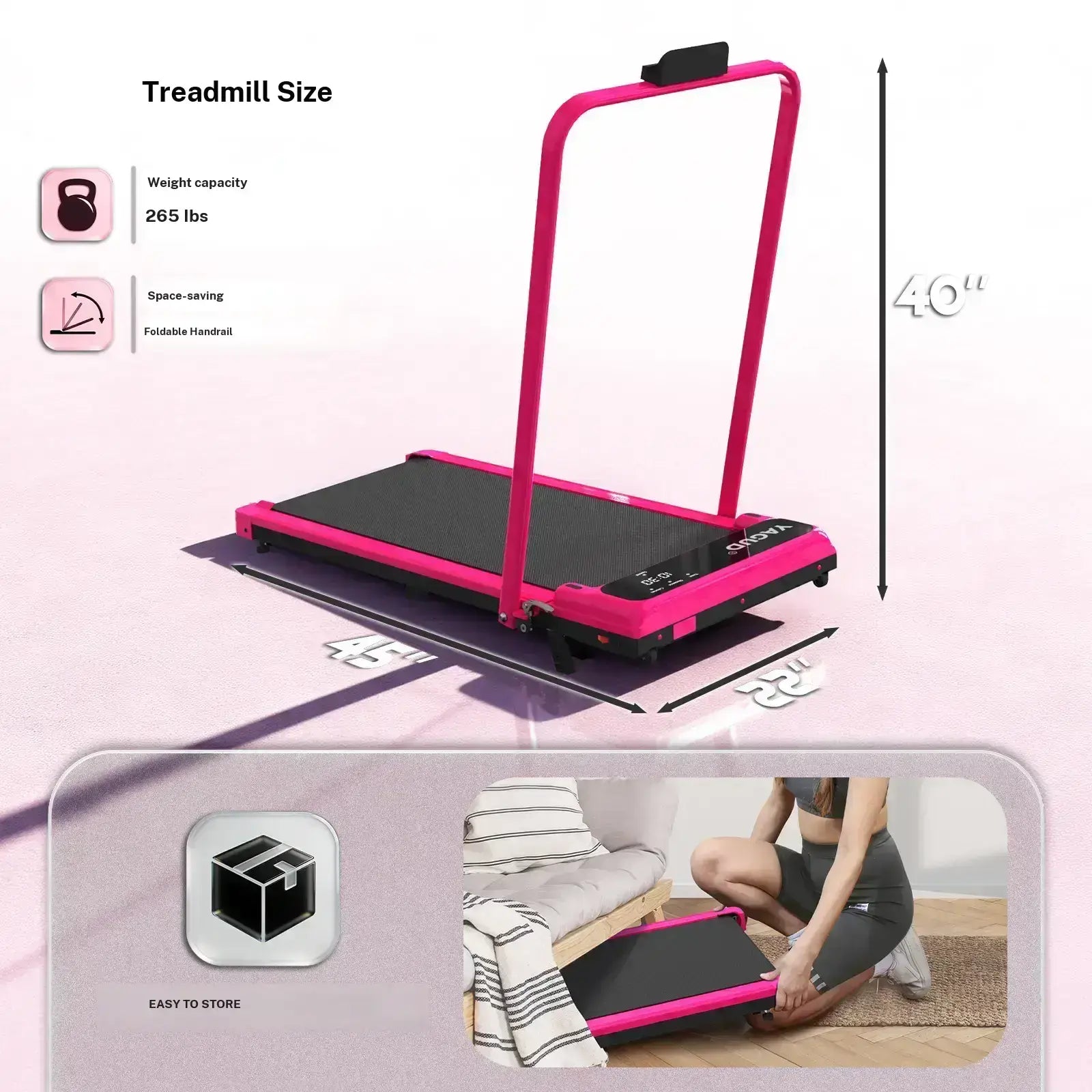 【DEALSFORYOUDAYS】 YAGUD Foldable Adjustable Incline Treadmill, Low Noise Motor Walking Pad, 265Lbs Weight Capacity, Remote Control & Wheels for Easy Mobility, Dual Shock Absorption System Home Gym Equipment, Home Workout Equipment