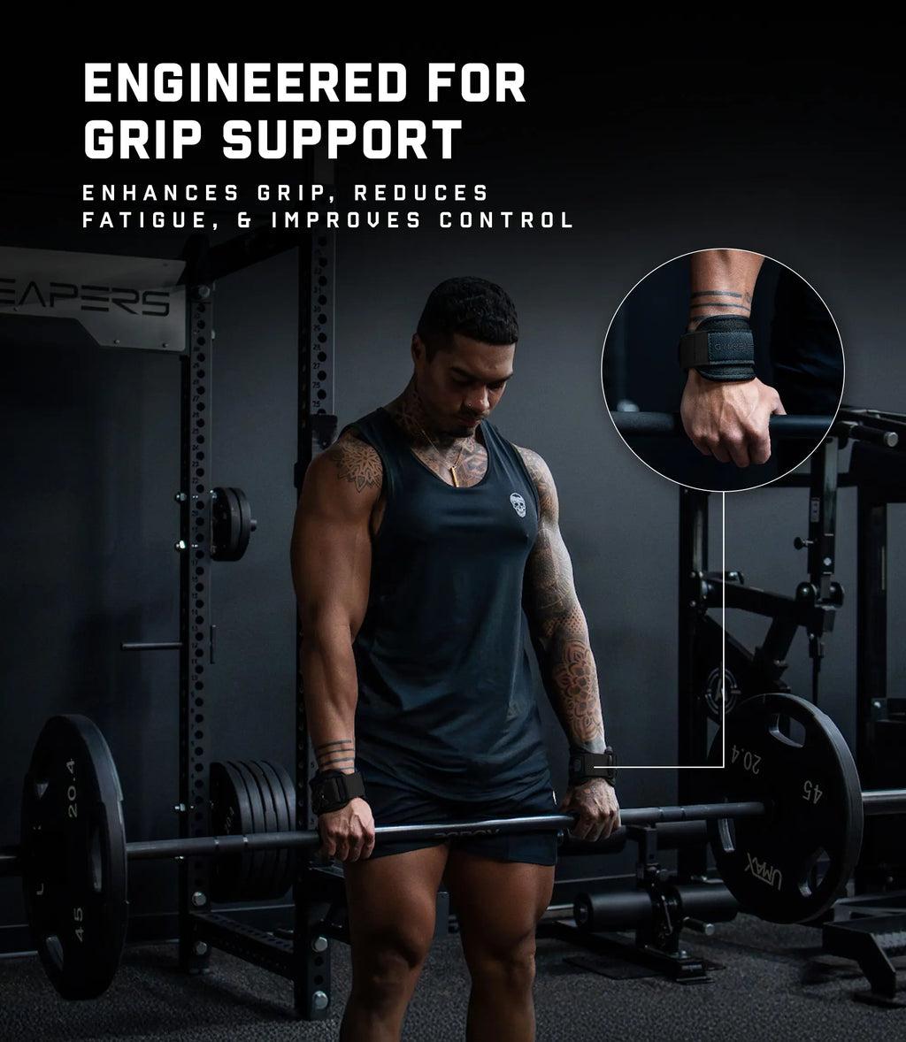 Gymreapers Griplink Lifting Straps with Cushioned Wrist Cuff 14.5" Cotton Strap Anti-Slip Silicone Beads 5Mm Steel D-Ring for Free-Weight & Cable Training