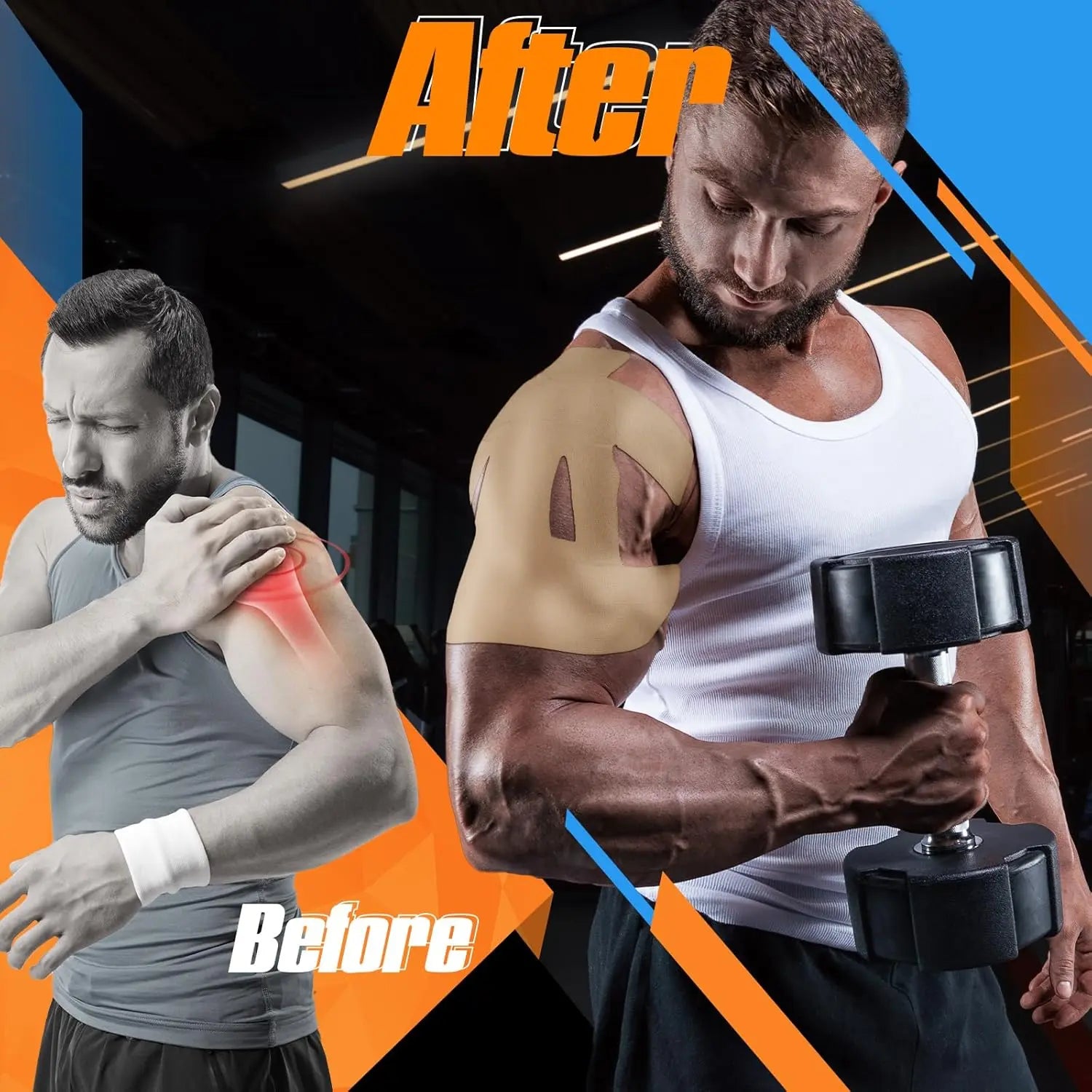 Precut Shoulder Kinesiology Tape for Men & Women – Shoulder Support & Pain Relief for Basketball, Volleyball, Tennis, Baseball, Gym & Sports | Waterproof Breathable Athletic Tape