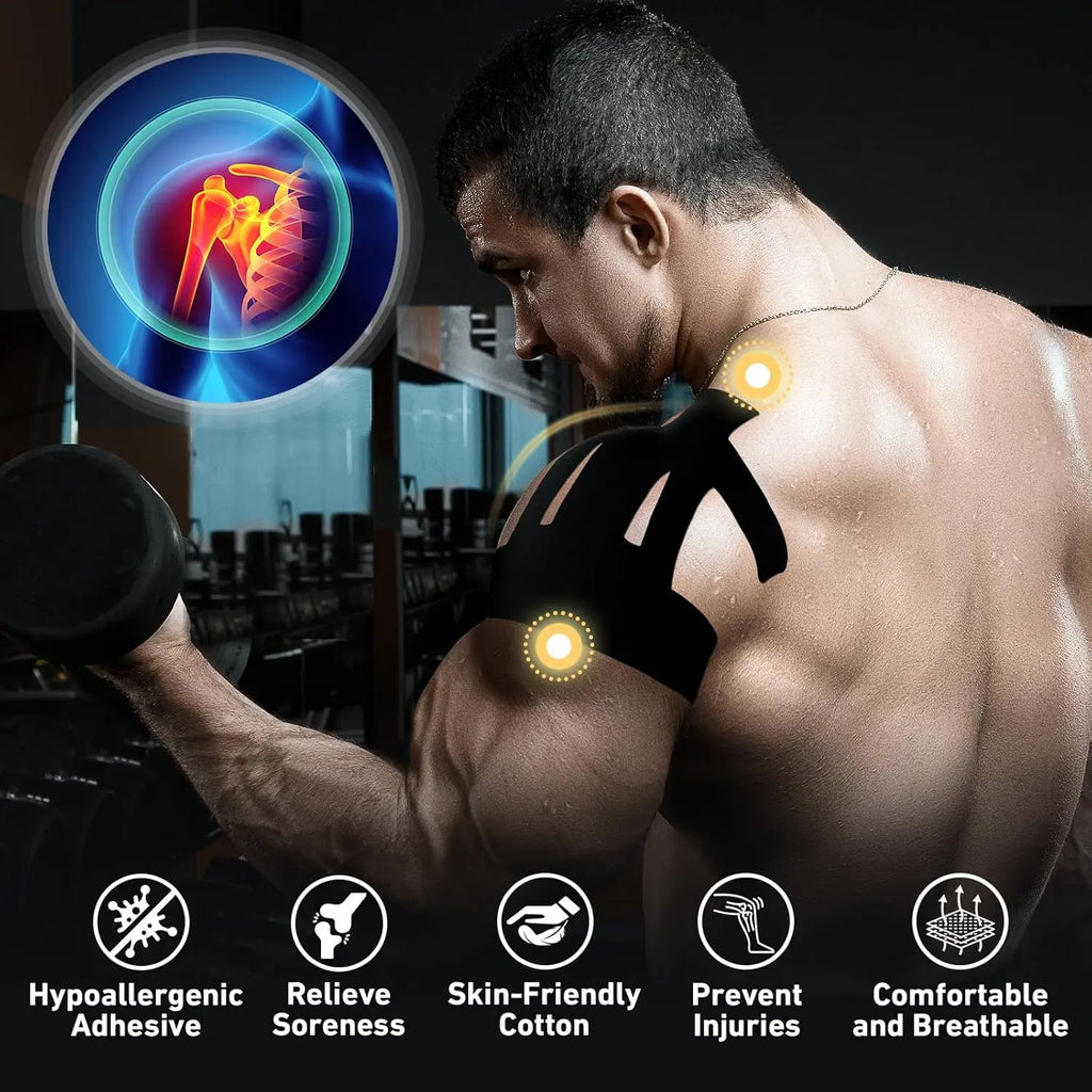 Precut Shoulder Kinesiology Tape for Men & Women – Shoulder Support & Pain Relief for Basketball, Volleyball, Tennis, Baseball, Gym & Sports | Waterproof Breathable Athletic Tape