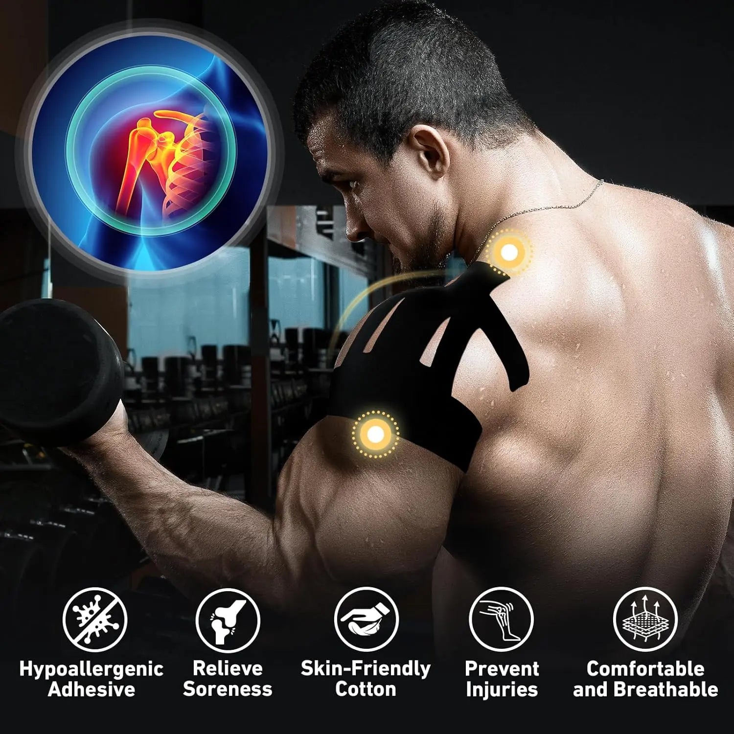 Precut Shoulder Kinesiology Tape for Men & Women – Shoulder Support & Pain Relief for Basketball, Volleyball, Tennis, Baseball, Gym & Sports | Waterproof Breathable Athletic Tape