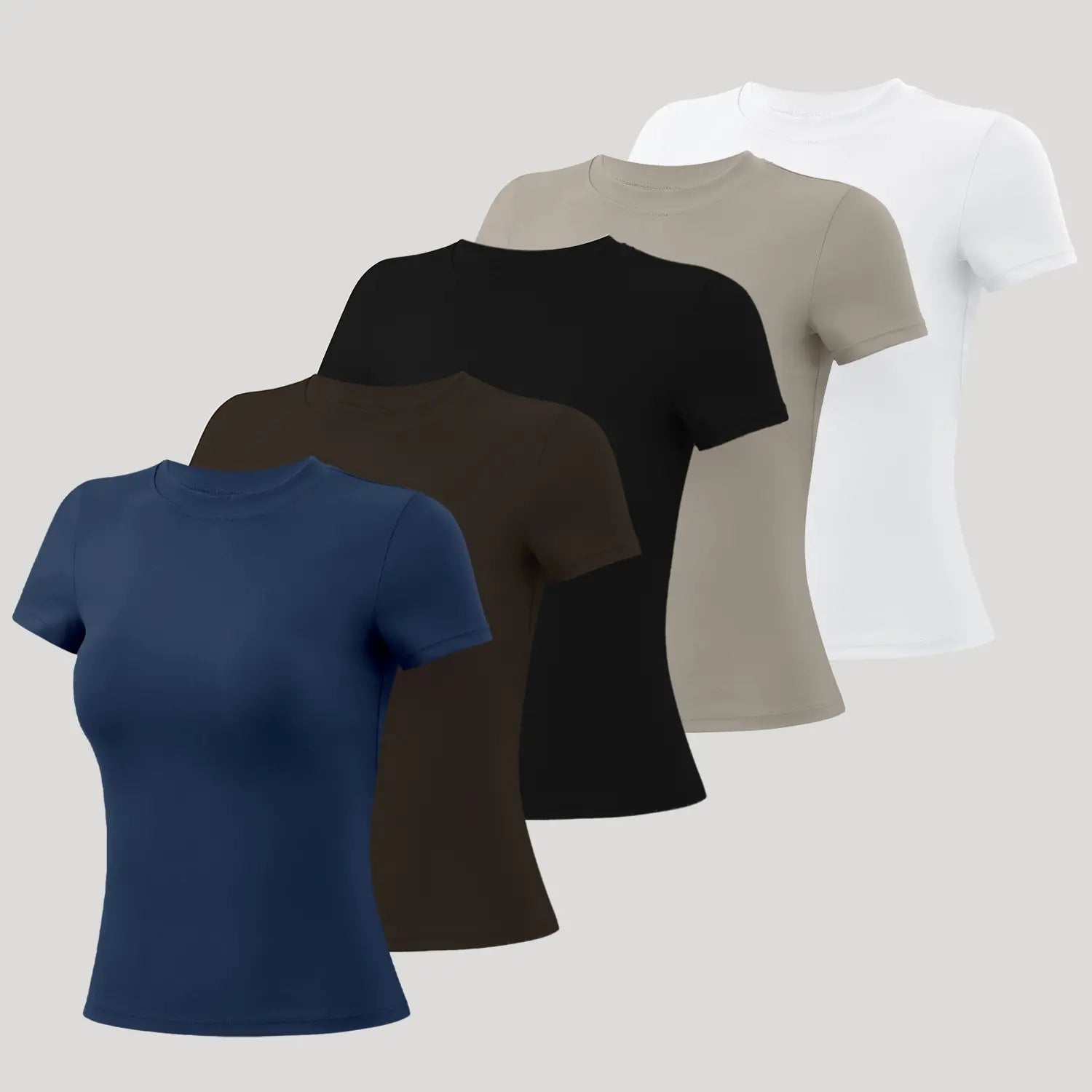 Timeoff 5-Piece Solid Sports Tee Set round Neck Slim Stretchy Ideal for Yoga Gym Workouts Women'S Athletic Wear Sporty Style Clothes Gym Shirts Workout Tops Oversized Gym Shirts Fitness Outfit,Summerwins