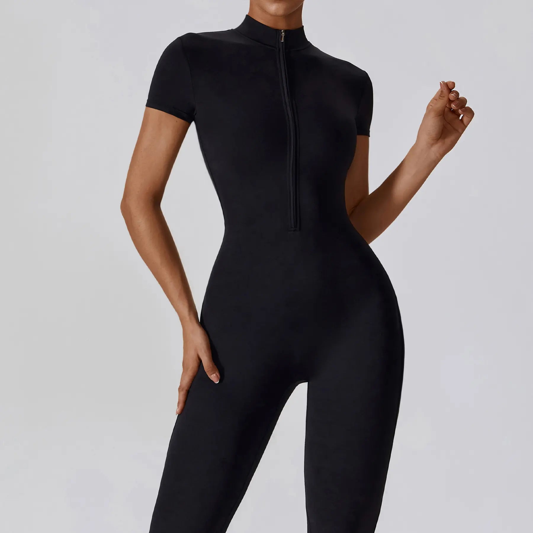 Women'S Summervibes Zip-Front Short-Sleeve Bodysuit, Nylon Blend, Breathable Skin-Friendly Slim-Fit Butt-Lifting Camisole, Ideal for Yoga and Pilates, Bodysuit for Women, Women'S Clothes, Gym Clothes Women Outdoor Fun,Summerwins